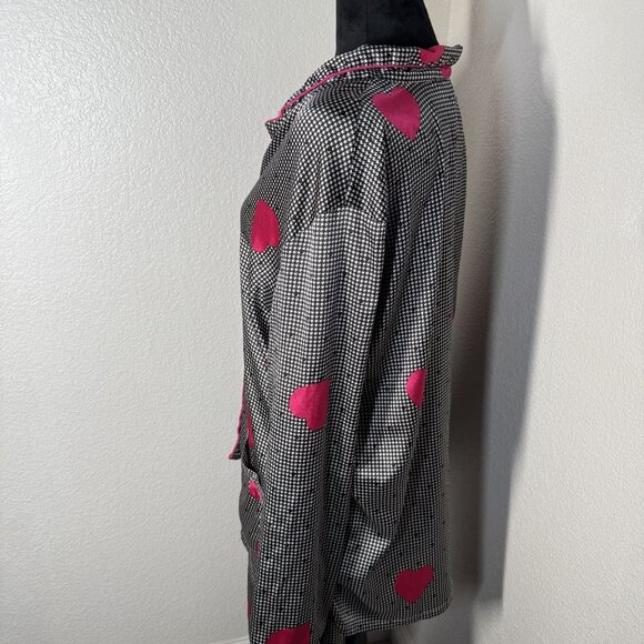 Victorias Secret L/G Black & White Houndstooth Pajama Set With Pink Heart Accent - Picture 7 of 9